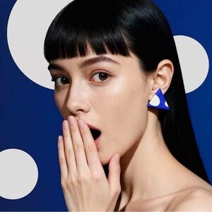 Blue and White Triangle Statement Earrings - Women Jewelry